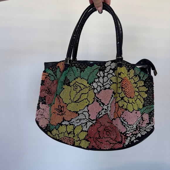 Gorgeous Vintage Floral Beaded Tote Hand Bag HTF - Picture 2 of 2